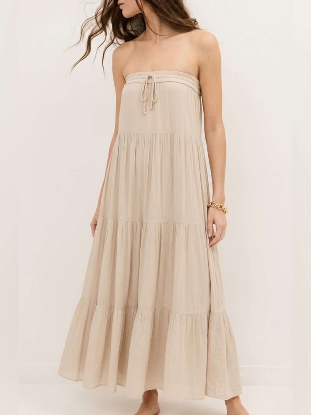 BCBG Convertible Maxi Skirt / Strapless Midi Dress in Light Beige
